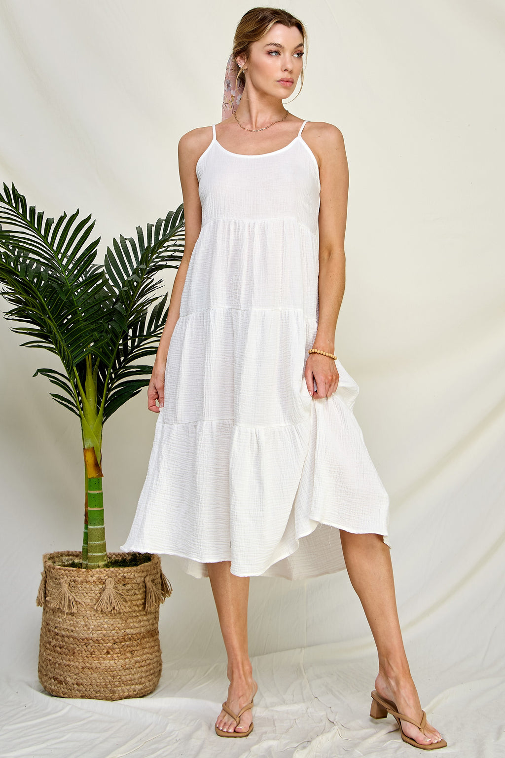 Sophia Tiered Dress (White) – Sweet Caroline Co｜キャミワンピース