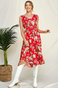 Olivia Floral Delight Dress (Coral Red)