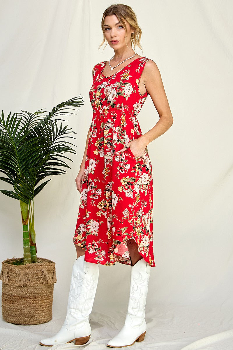 Olivia Floral Delight Dress (Coral Red)