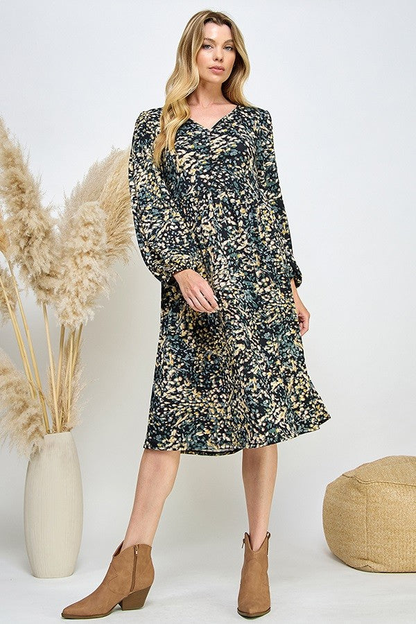 Isabella Floral Dress (Black/Sage)