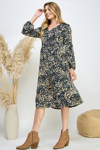 Isabella Floral Dress (Black/Sage)