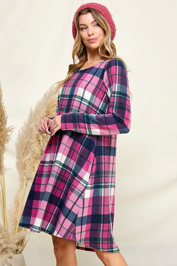 Olivia Plaid Dress (Pink/Navy)