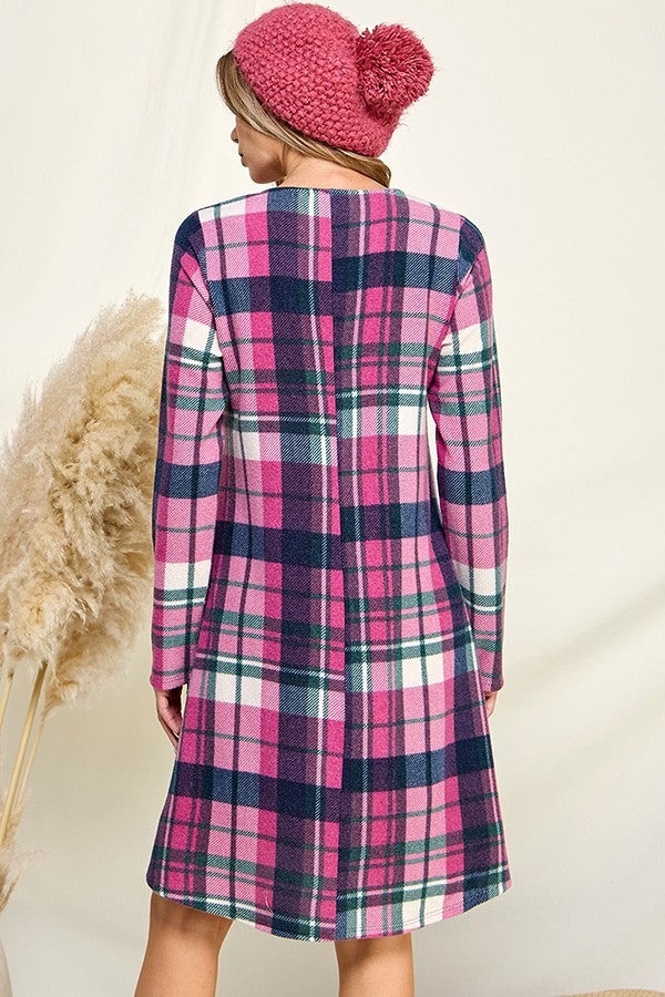 Olivia Plaid Dress (Pink/Navy)