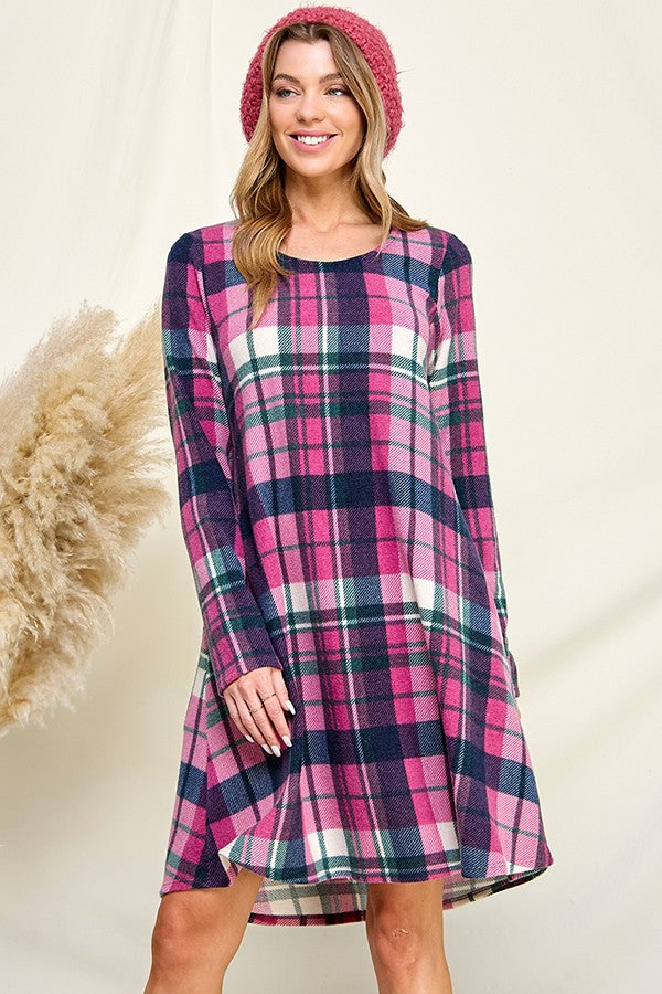 Olivia Plaid Dress (Pink/Navy)