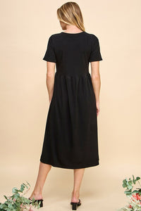 Isla Ribbed Button Dress (Black)