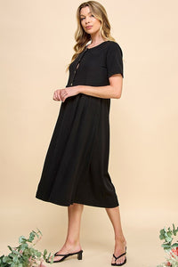 Isla Ribbed Button Dress (Black)