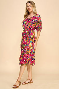 Amelia Floral Lined Dress (Magenta)