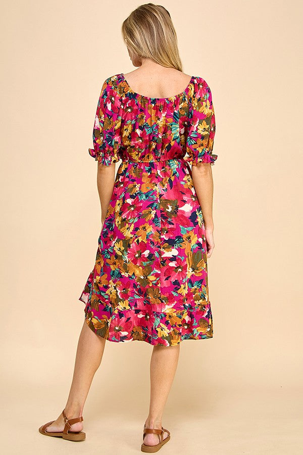 Amelia Floral Lined Dress (Magenta)