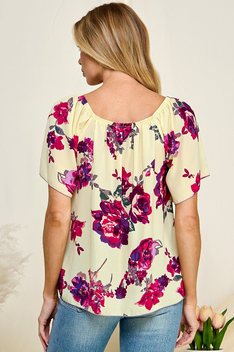 Petal Charm Floral Blouse (Yellow/Pink)