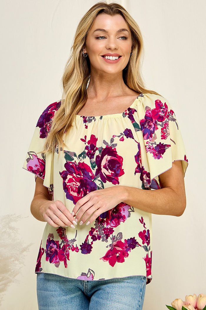 Petal Charm Floral Blouse (Yellow/Pink)