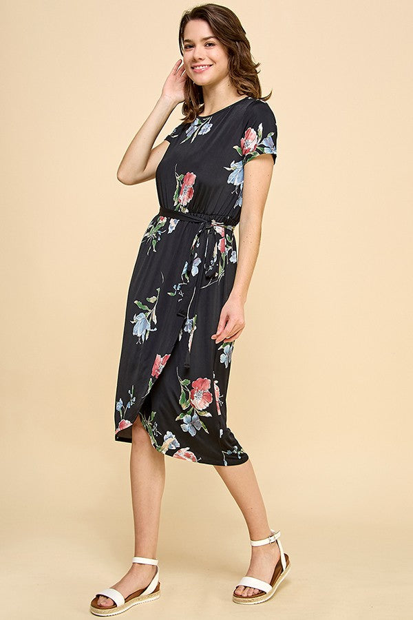 Mia Short Sleeve Floral Dress (Black)