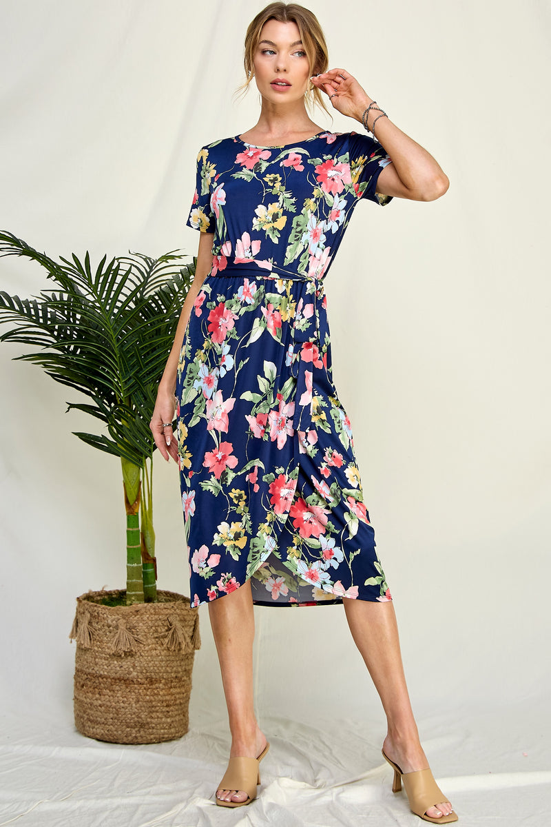 Isabella Short Sleeve Floral Dress (Navy)