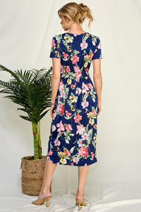 Isabella Short Sleeve Floral Dress (Navy)