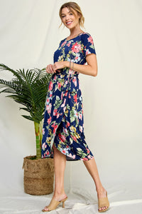 Isabella Short Sleeve Floral Dress (Navy)