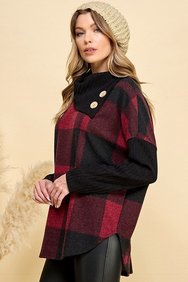 Thalia's Brushed Button Plaid Top