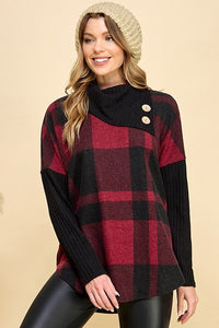 Thalia's Brushed Button Plaid Top