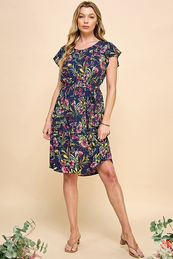 Adeline Navy Floral Dress (Navy)