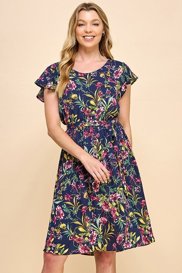 Adeline Navy Floral Dress (Navy)