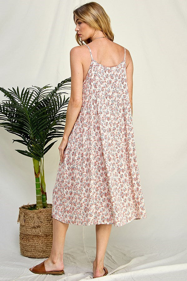 Lydia Floral Tier Dress (Cream/Coral)