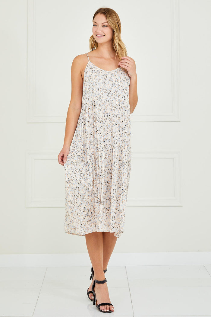 Lydia Floral Tier Dress (Cream/Blue)