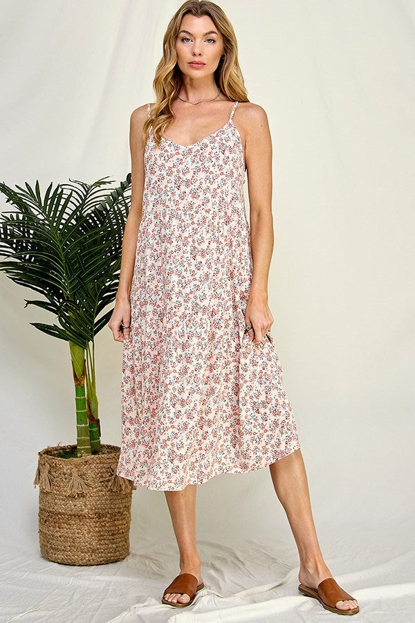 Lydia Floral Tier Dress (Cream/Coral)