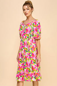 Bloom Allure 3/4 Sleeve Dress (Pink)