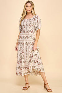 Fiona Short Sleeve Floral Dress (Taupe)