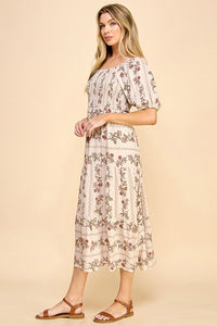 Fiona Short Sleeve Floral Dress (Taupe)