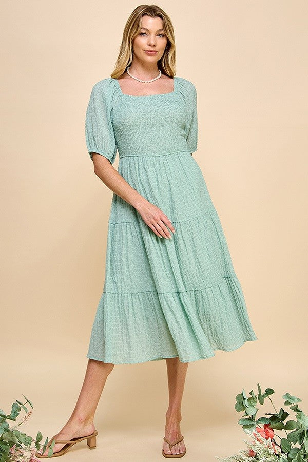 Eva 3/4 Sleeve Dress (Sage)