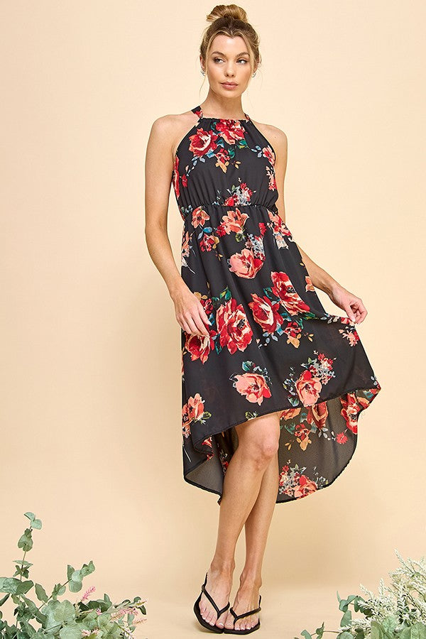 Lily Resort Floral Dress (Black/Red)