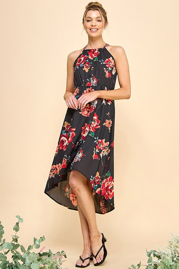 Lily Resort Floral Dress (Black/Red)