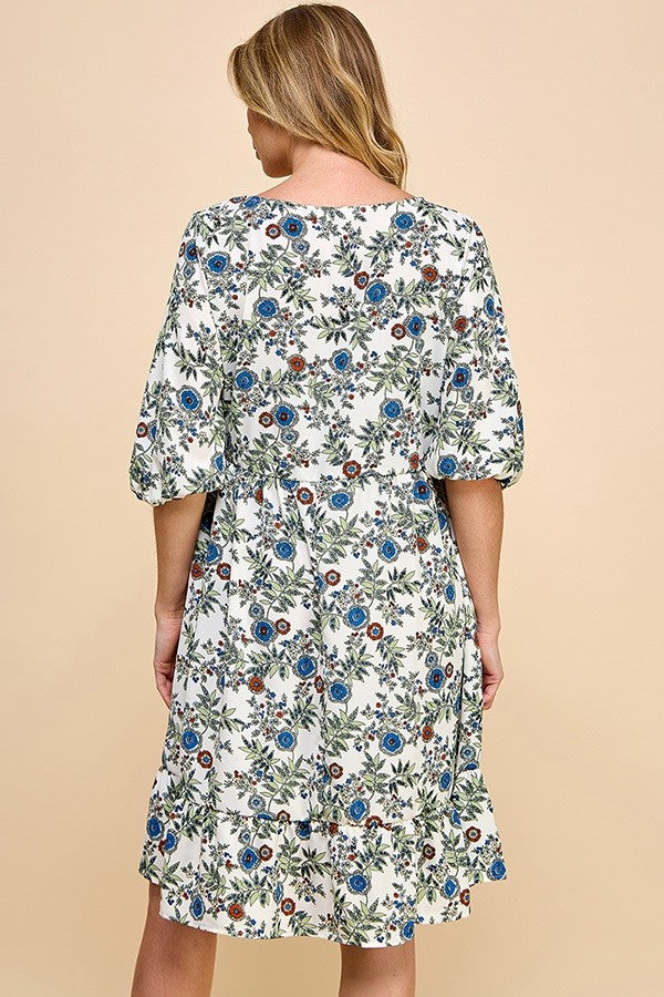 Sophia Floral Pocket Dress (Ivory)