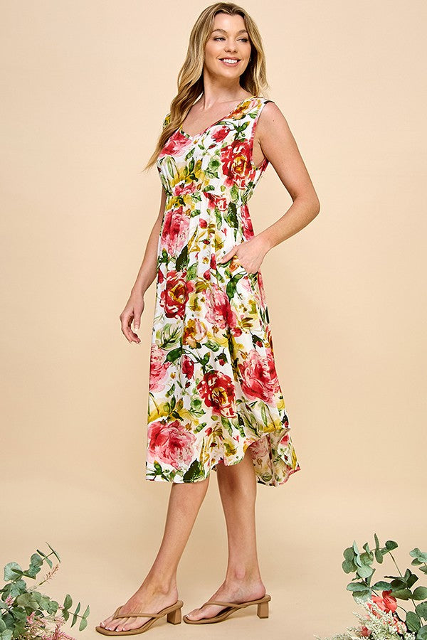 Emma Floral Spring Dress (Ivory Red)