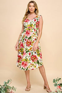 Emma Floral Spring Dress (Ivory Red)