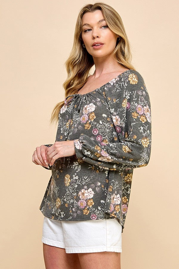 Eternal Bloom Long Sleeve Top (Charcoal)