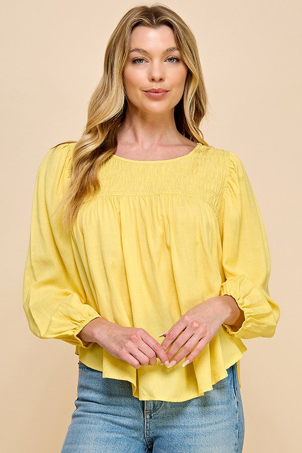 Whisper Soft Smocked Blouse (Yellow)