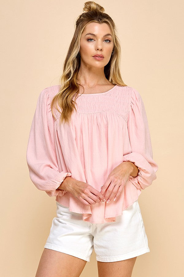 Whisper Soft Smocked Blouse (Pink)