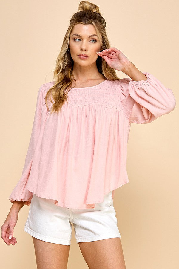 Whisper Soft Smocked Blouse (Pink)