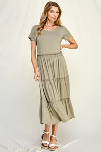 Amelia Ruffle S/S Dress (Light Olive)