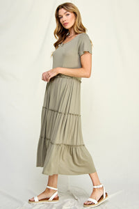 Amelia Ruffle S/S Dress (Light Olive)