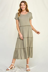 Amelia Ruffle S/S Dress (Light Olive)