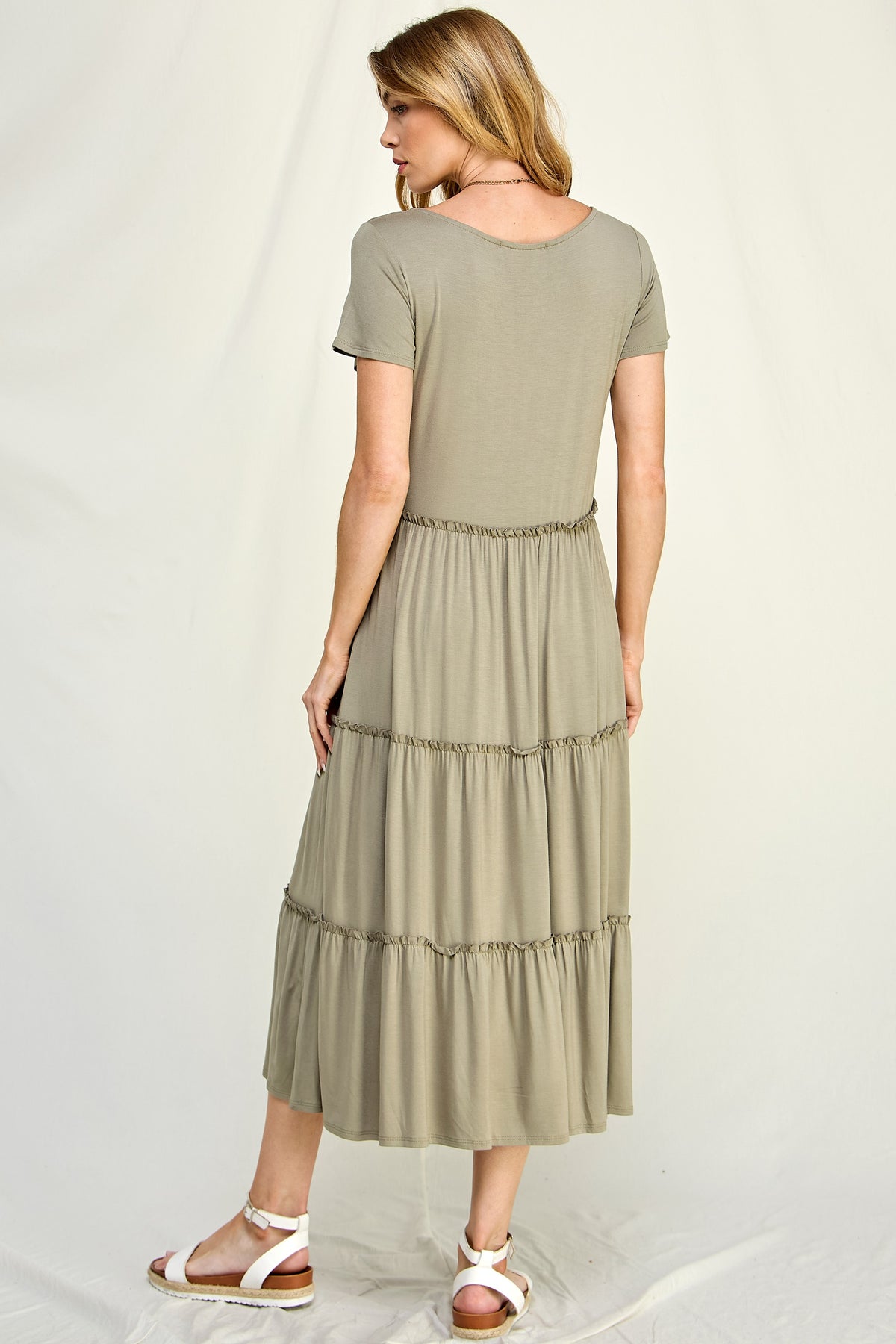 Amelia Ruffle S/S Dress (Light Olive)