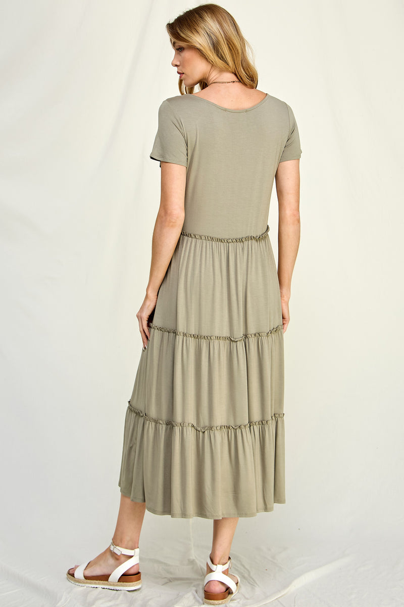 Amelia Ruffle S/S Dress (Light Olive)