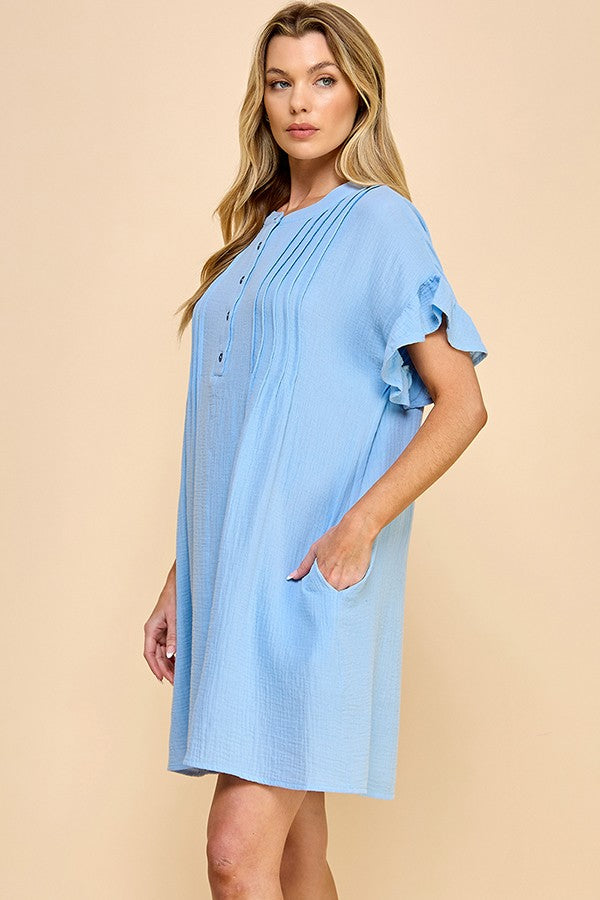 Grace Button Cozy Dress (Blue)