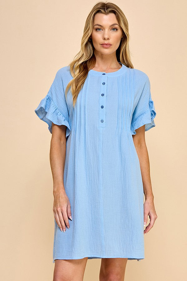 Grace Button Cozy Dress (Blue)