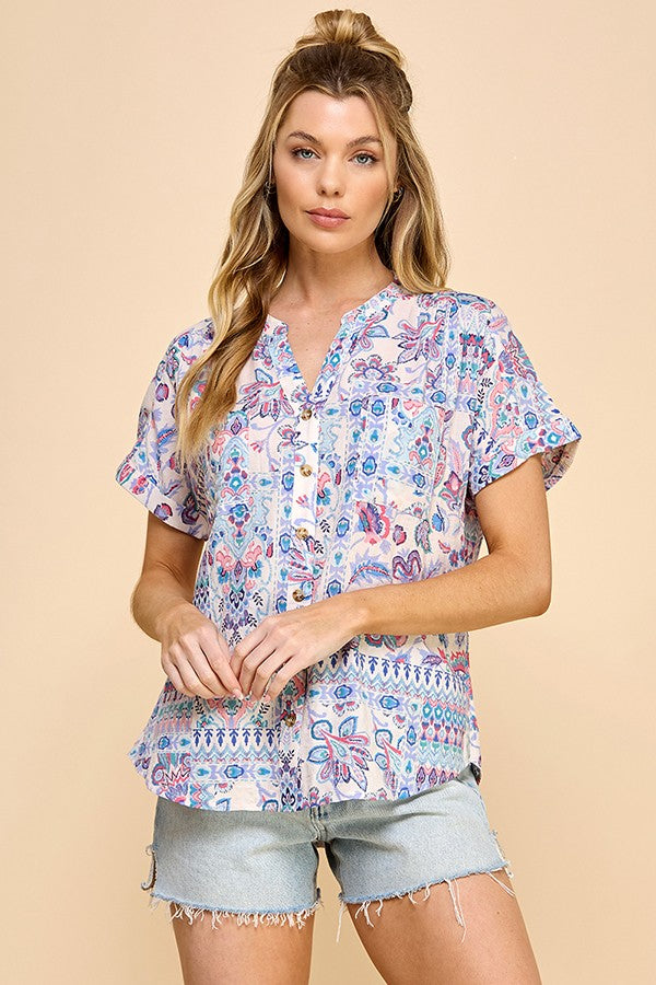 Blossom Breeze Button-Up Top (Blue)