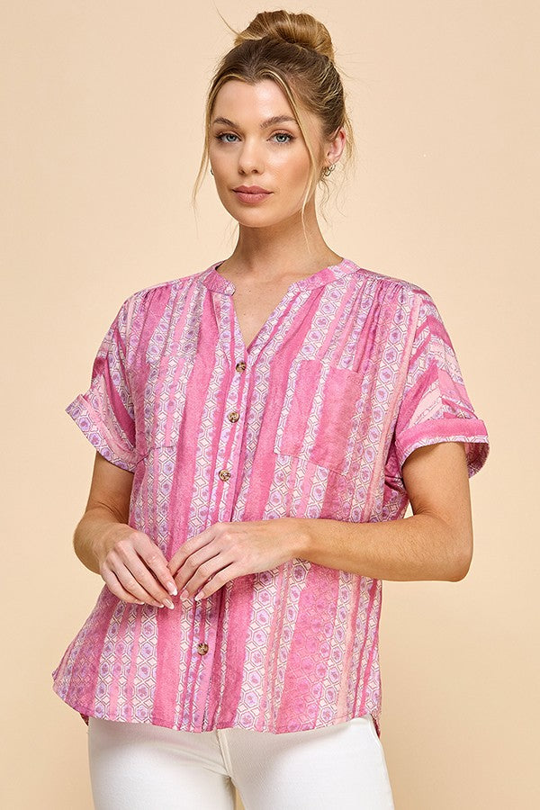 Blossom Breeze Button-Up Top (Pink)