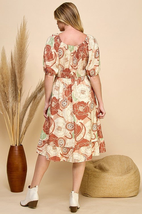 Juliet Floral Lined Dress (Cinnamon/Sage)