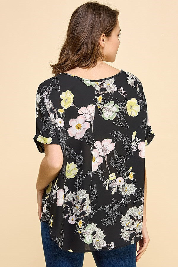 Delilah Floral Print Top (Black)