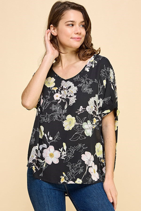 Delilah Floral Print Top (Black)